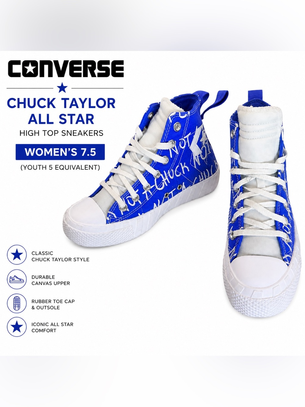 Converse Chuck Taylor All Star High Top Sneakers Women’s 7.5 Blue Graphic or 5Y